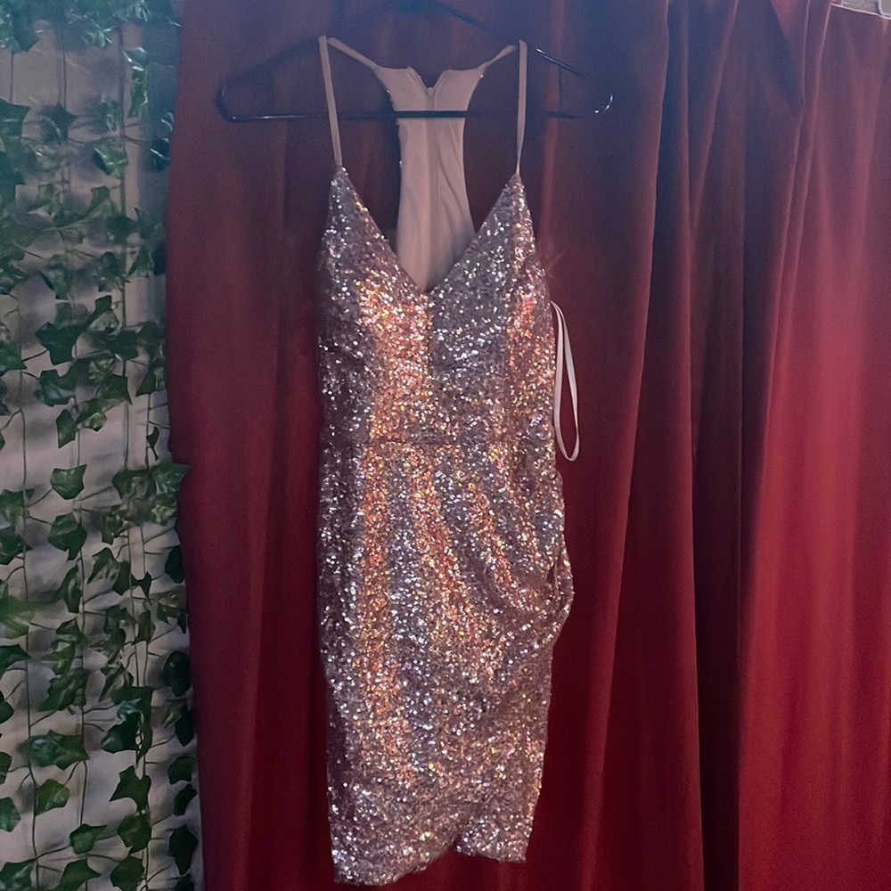 Champagne sequined party dress
